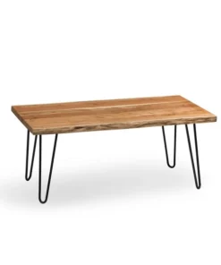 Alaterre Furniture Hairpin Natural Live Edge Wood with Metal 48" Large Coffee Table, Natural