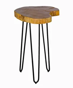 Alaterre Furniture Hairpin Natural Live Edge Wood with Metal 20" Round End Table, Natural
