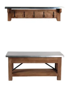 Alaterre Furniture Millwork 40" Wood and Zinc Metal Bench with Coat Hook Shelf