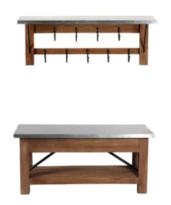 Alaterre Furniture Millwork 40" Wood and Zinc Metal Bench with Open Coat Hook Shelf