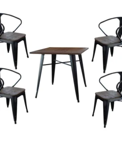 Amerihome Loft Glossy Black Dining Set with Wood Tops, 5 Piece Set
