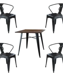 Amerihome Loft Matte Black Metal Dining Set, 5 Piece Set