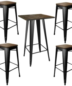 Amerihome Loft Glossy Black Pub Set with Wood Tops, 5 Piece Set
