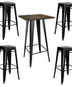 Amerihome Loft Glossy Black Pub Set with Wood Top Table, 5 Piece Set