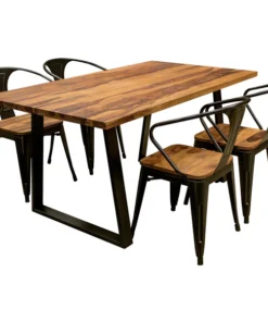 Amerihome Dining Table Set, 63" With Rosewood Top and Metal Legs, Seats 4