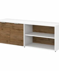Bush Business Furniture Jamestown Low Storage Cabinet W/ Doors and Shelves, White and Fresh Walnut