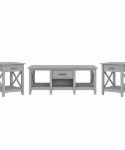 Bush Furniture Key West Coffee Table W/ Set of 2 End Tables in Cape Cod Gray