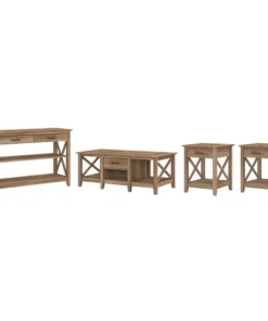 Bush Furniture Key West Coffee Table W/ Console Table and Set of 2 End Tables, Reclaimed Pine