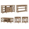 Bush Furniture Key West Tall TV Stand W/ Coffee Table, Console Table and Set of 2 End Tables, Reclaimed Pine