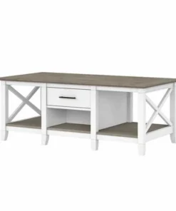 Bush Furniture Key West Coffee Table W/ Storage in Pure White and Shiplap Gray