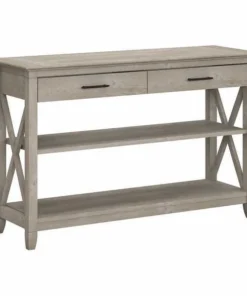 Bush Furniture Key West Console Table W/ Drawers and Shelves in Washed Gray