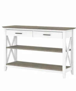 Bush Furniture Key West Console Table W/ Drawers and Shelves, Pure White and Shiplap Gray