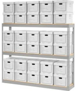 Global Equipment Record Storage Open With Boxes 72"W x 15"D x 60"H - Gray