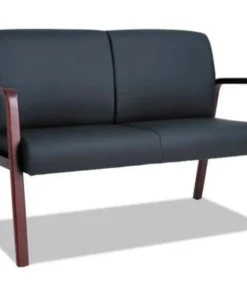Alera Furniture Reception Loveseat - Leather - 44-7/8" x 26" x 33-1/4" - Black/Mahogany - WL Series