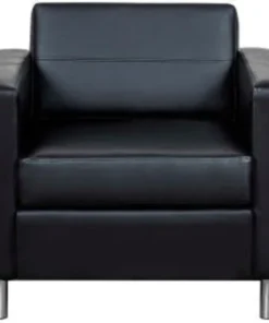 Global Equipment Interion Antimicrobial Upholstered Leather Club Chair, Black