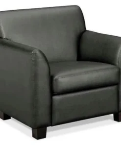 Hon Company Reception Club Chair with Wood Legs - Leather - Black