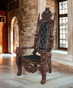 Design Toscano The Lord Raffles Leather Lion Throne Chair
