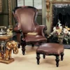 Design Toscano Victorian Rococo Faux Leather Wing Chair and Ottoman