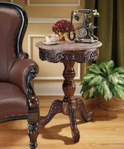 Design Toscano Chantret Marble-Topped Hardwood Pedestal Table