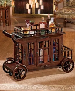 Design Toscano Cranbrook Manor Carriage Hardwood Drink Trolley Bar Cart