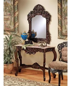 Design Toscano The Dordogne Marble-Topped Hardwood Console Table with Mirror