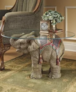 Design Toscano Jaipur Elephant Festival Glass-Topped Cocktail Table