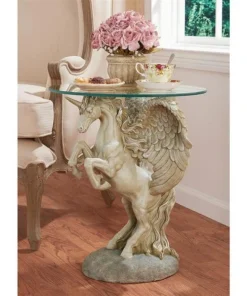 Design Toscano Mystical Winged Unicorn Sculptural Glass-Topped Table