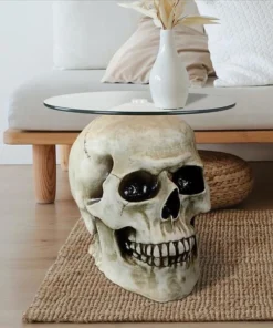Design Toscano Lost Souls Gothic Skull Glass-Topped Table: Bone
