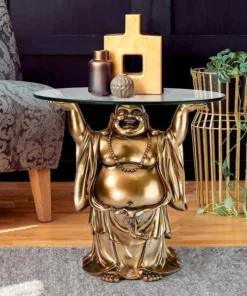 Design Toscano Jolly Hotei Buddha Glass-Topped Sculptural Table