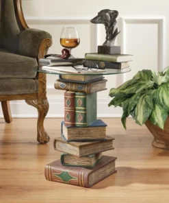 Design Toscano Stacked Volumes Sculptural Glass-Topped Book Table