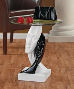 Design Toscano Lovers in Black and White Sculptural Glass-Topped Table
