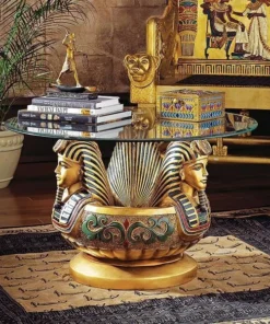 Design Toscano Three Heads of Tutankhamen Sculptural Glass-Topped Table