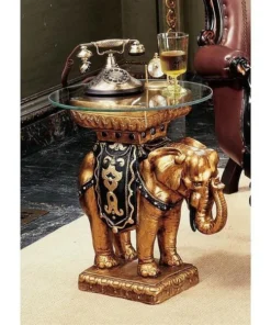 Design Toscano Maharajah Elephant Glass-Topped Sculptural Table