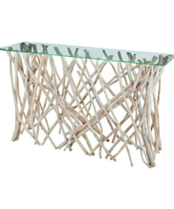 Elk Home Teak Root Console Table - Glass Top