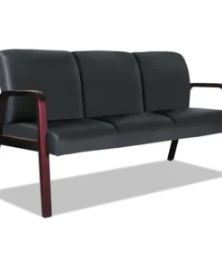 Alera Reception Lounge WL 3-Seat Sofa, 65.75w x 26.13d x 33h, Black/Mahogany