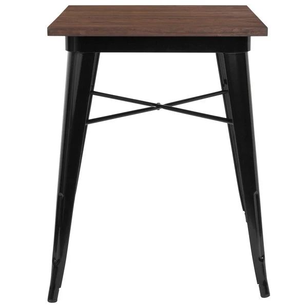 Flash Furniture Square Chair, Sq Indoor Table, Black Metal, 23.5", 23.5" W, 23.5" L, 30.25" H, Wood Top, Wood Grain - Image 3