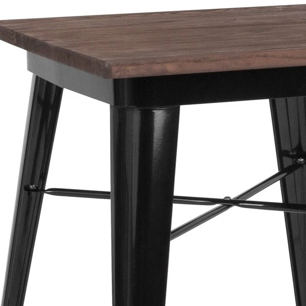 Flash Furniture Square Chair, Sq Indoor Table, Black Metal, 23.5", 23.5" W, 23.5" L, 30.25" H, Wood Top, Wood Grain - Image 2