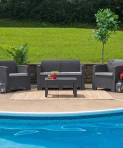 Flash Furniture Rattan Loveseat, Dark Gray