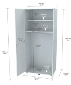 Inval Armoire/Wardrobe 30.1 in W x 17.7 in D x 70.9 in H in Washed Oak