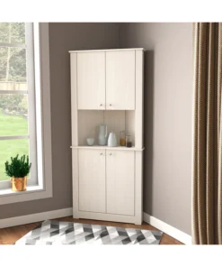 Inval Corner Wall Unit 72.05 in. H Washed Oak Wood 3-shelf