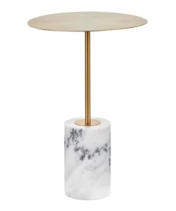 Lumisource Symbol Side Table in Gold Metal and White Marble