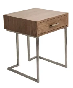 Lumisource Roman End Table in Walnut Wood and Stainless Steel
