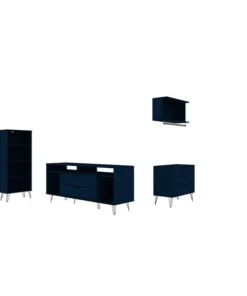 Manhattan Comfort Rockefeller 4-Piece TV Stand Living Room Set, Tatiana Midnight Blue