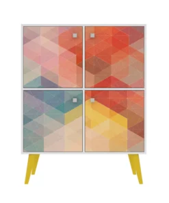 Manhattan Comfort Avesta 45.28 High Double Cabinet, White, Color Stamp and Yellow