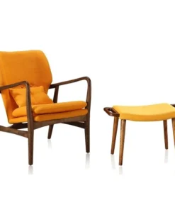Manhattan Comfort Bradley Accent Chair and Ottoman in Yellow and Walnut