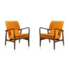 Manhattan Comfort Bradley Accent Chair in Yellow and Walnut (Set of 2)