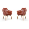 Manhattan Comfort Cronkite Faux Leather Accent Chair in Brown and Walnut (Set of 2)