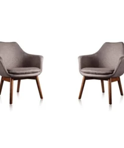 Manhattan Comfort Cronkite Accent Chair in Grey and Walnut (Set of 2)