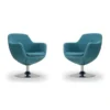 Manhattan Comfort Caisson Swivel Accent Chair in Blue and Polished Chrome (Set of 2)