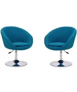 Manhattan Comfort Hopper Swivel Adjustable Height Chair in Blue and Polished Chrome (Set of 2)